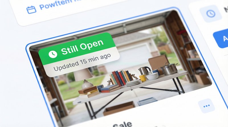 Sale status interface showing green Still Open badge with timestamp